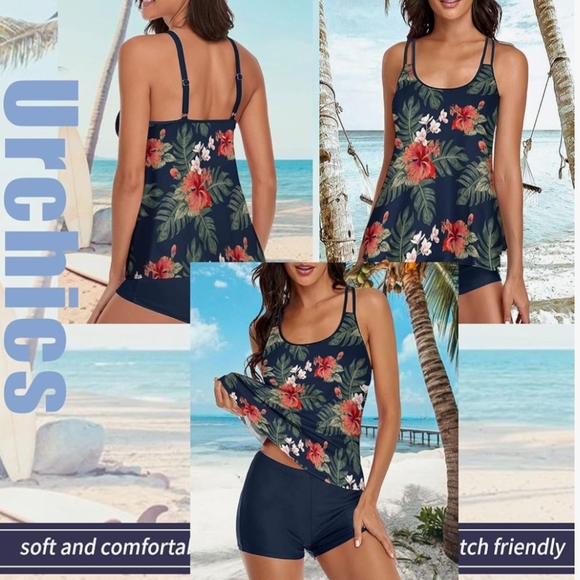 RESERVED FOR BECKY ...NEW! Urchica Navy Blue Floral Print Tankini - Picture 4 of 12